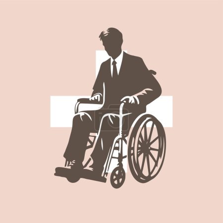 man in a suit and tie sitting in a wheelchair vector drawing