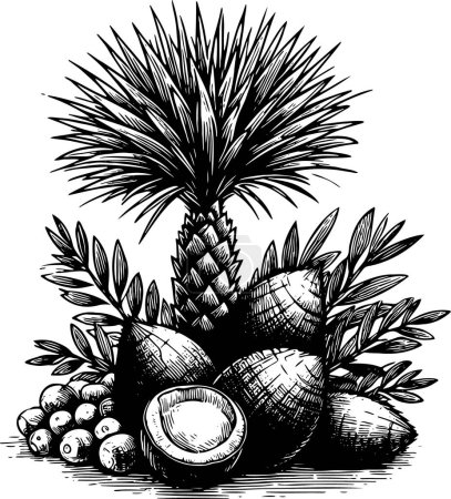 Salak isolated vector monochrome drawing illustration on white background