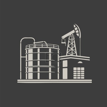 Ilustración de Representación vectorial de una refinería de petróleo y depósito de almacenamiento en un estilo básico sobre un fondo oscuro - Imagen libre de derechos