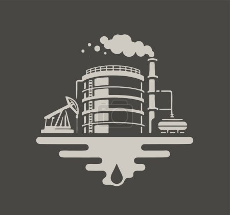 Illustration for Petroleum depot for processing and storage of oil in a simple stencil vector illustration on a dark background - Royalty Free Image