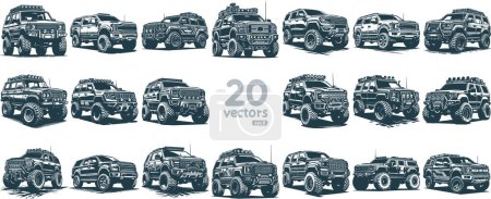 modern SUVs collection vector stencil drawings illustrations