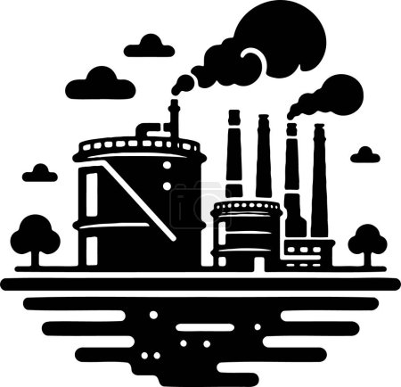 Stencil vector illustration of a petroleum processing plant