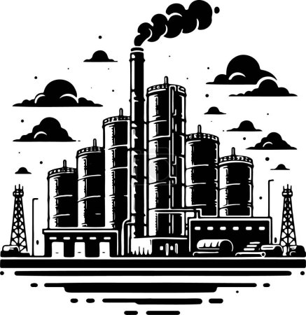 Stencil vector illustration of a refinery facility