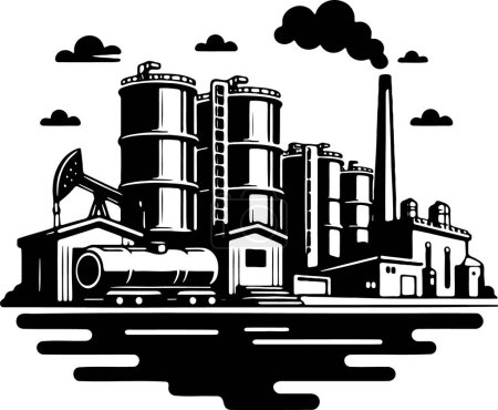 Illustration vectorielle au pochoir d'une raffinerie de pétrole