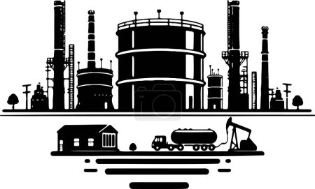 Stencil vector drawing of a petroleum refinery