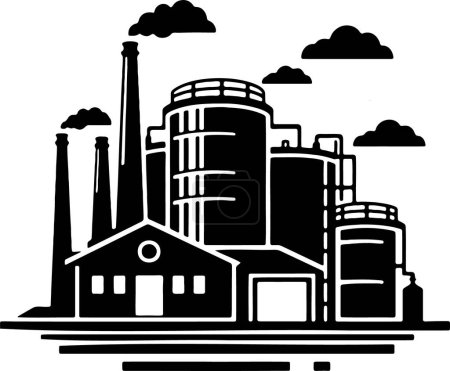 Vector artwork of an oil refinery in a straightforward style