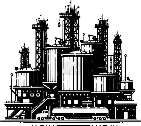 Téléchargez les illustrations : Représentation vectorielle d'une raffinerie de pétrole dans un style simple - en licence libre de droit