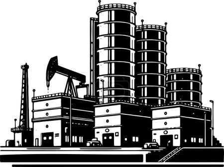 Téléchargez les illustrations : Dessin vectoriel d'une usine de traitement du pétrole dans un style basique au pochoir - en licence libre de droit