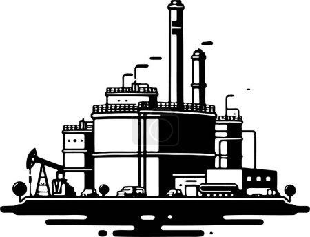 Vector drawing of an oil processing facility in a basic stencil style