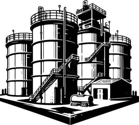 Téléchargez les illustrations : Dessin vectoriel d'une raffinerie de pétrole dans un style basique au pochoir - en licence libre de droit