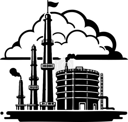 Ilustración de Dibujo vectorial básico de una planta de procesamiento de petróleo - Imagen libre de derechos