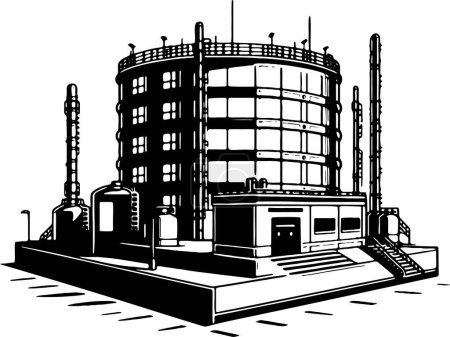 Ilustración vectorial básica de una planta de procesamiento de petróleo