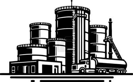 Téléchargez les illustrations : Raffinerie de pétrole en illustration vectorielle simple pochoir - en licence libre de droit
