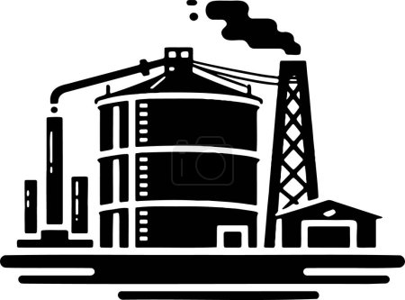 Téléchargez les illustrations : Dessin vectoriel simple au pochoir d'une raffinerie - en licence libre de droit