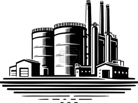 Téléchargez les illustrations : Dessin vectoriel simple au pochoir d'une raffinerie - en licence libre de droit