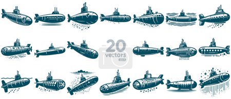 submarine in a collection of simple stencil vector illustrations