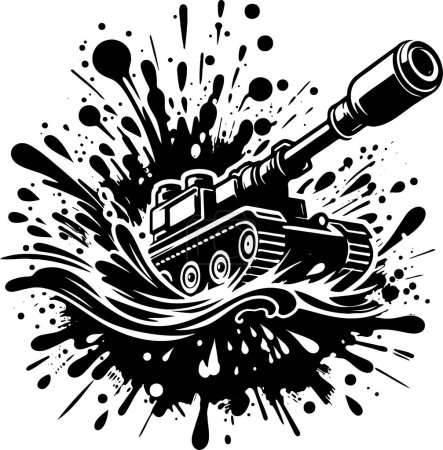 abstract drawing of a tank leaving from a blot with splashes