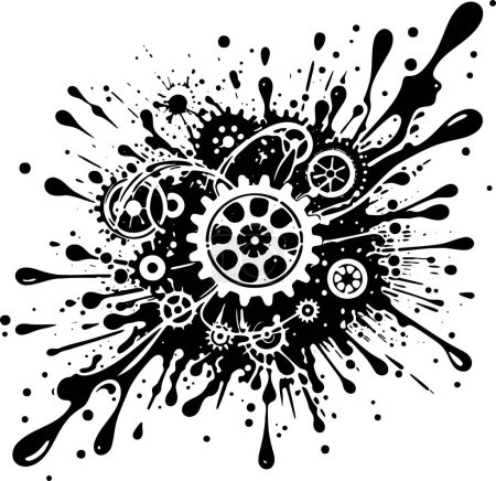 gears large and small inside blots with flying splashes