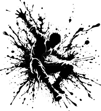 Ilustración de Dibujo abstracto simple de un hombre saltando de salpicaduras y manchas - Imagen libre de derechos