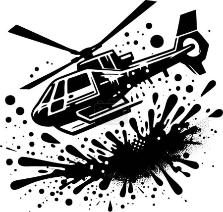 dibujo simple de un helicóptero moderno en una mancha con salpicaduras