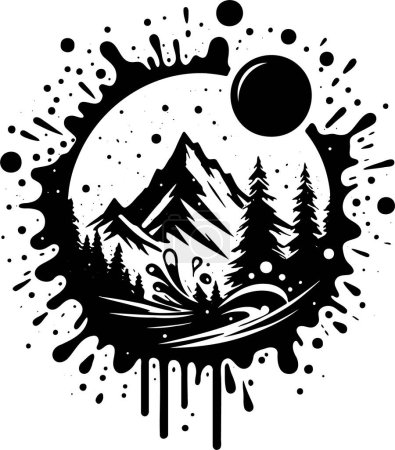 Ilustración de Simple paisaje de montaña dibujo dentro de blot - Imagen libre de derechos