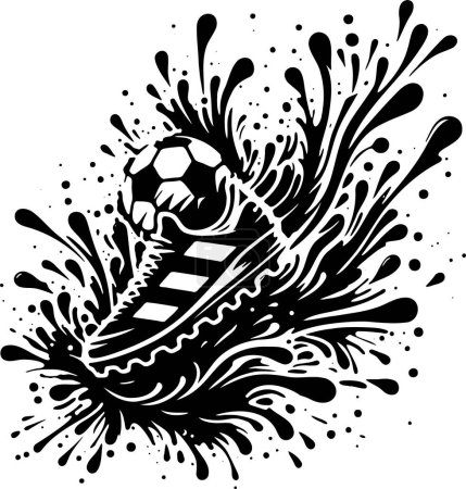 soccer ball and sports sneaker inside blots with splashes