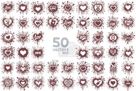 amor en forma de un símbolo de corazón de plantilla como una mancha con salpicaduras en una gran colección vectorial de ilustraciones