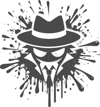 stencil vector abstract drawing of a detective in a hat, glasses, coat and tie in a blot