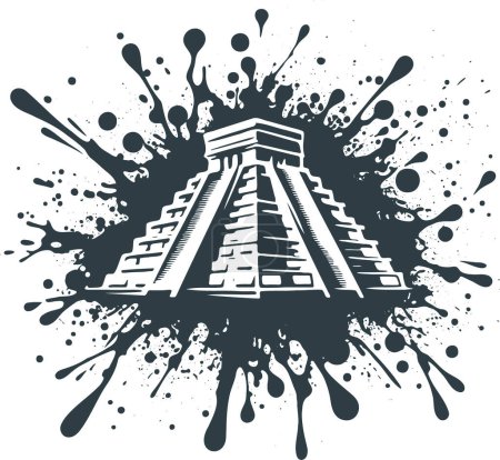 ancient step pyramid in abstract stencil vector illustration