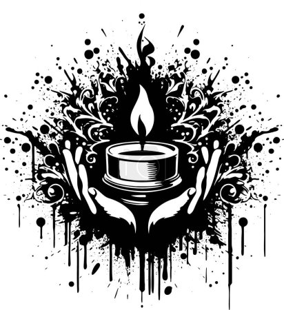 Illustration for Holding a burning candle with two palms vector abstract drawing in blot - Royalty Free Image