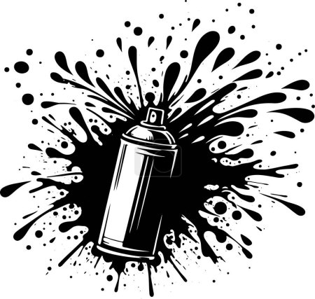 Illustration for A large abstract blot with splashes against the background of which lies a spray can - Royalty Free Image