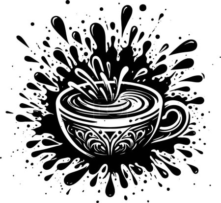 Illustration for Abstract blot with a pattern of a painted porcelain cup with splashes flying out of it - Royalty Free Image