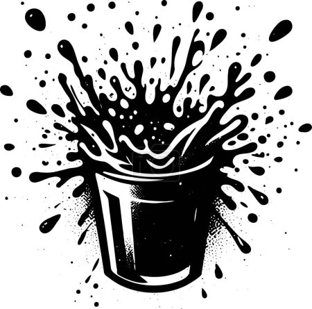 container with liquid flying in all directions with splashes and streaks vector stencil