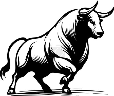 Illustration for Contemporary vector portrayal of a bull in simple black and white - Royalty Free Image