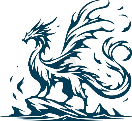 Téléchargez les illustrations : Dragon fantastique intemporel avec des ailes présentées dans une illustration d'art vectoriel simple - en licence libre de droit