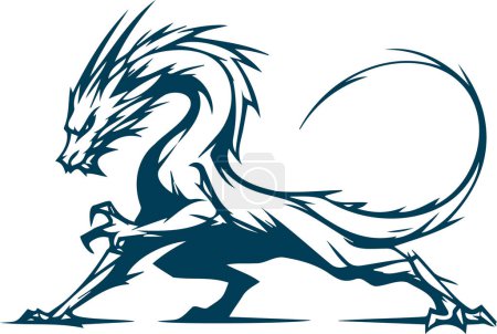 Dragon Vintage mythical creature in a simple vector art design