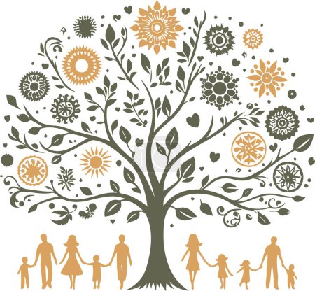 Símbolo del diagrama genealógico del árbol y gráfico vectorial del linaje ancestral