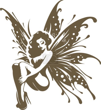 Pin up inspired vector illustration of a stunning young fairy with wings