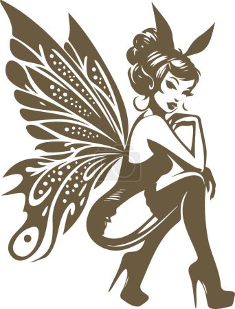 Pin up fairy vector stencil showcasing a stunning and fashionable character