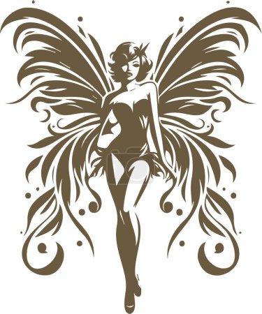 Pin up inspired vector graphic of a charming fairy with wings