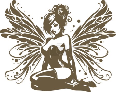Pin up style vector artwork showcasing a lovely fairy with wings