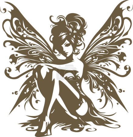 Pin up style vector illustration of a stunning young fairy with wings