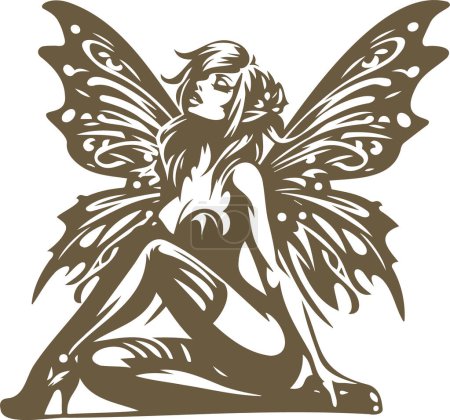 Pin up style vector template of an enchanting fairy with wings