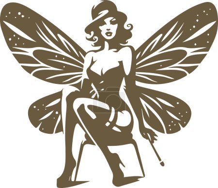 Stencil style vector illustration showcasing a beautiful fairy with pin up vibes