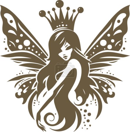 Stencil vector graphic of a stunning fairy with pin up flair and wings
