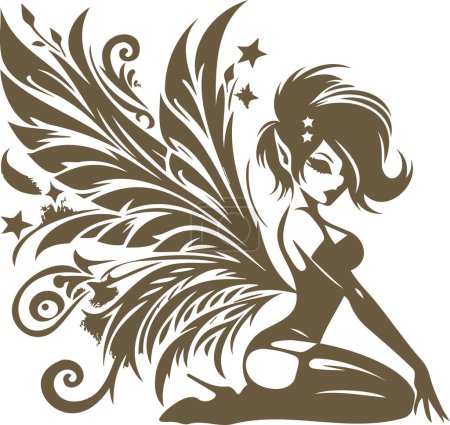 Vector artwork of a lovely fairy with wings in a pin up aesthetic