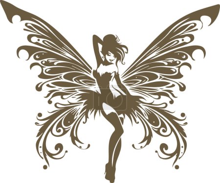 Vector artwork featuring a stylish pin up fairy with beautiful wings
