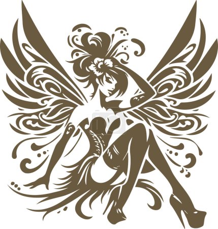 Vector artwork of a stunning pin up fairy with enchanting wings