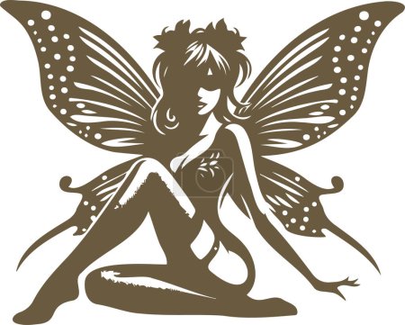 Vector graphic of a radiant young fairy in pin up style with wings