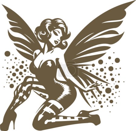 Vector illustration of a glamorous pin up fairy with elegant wings